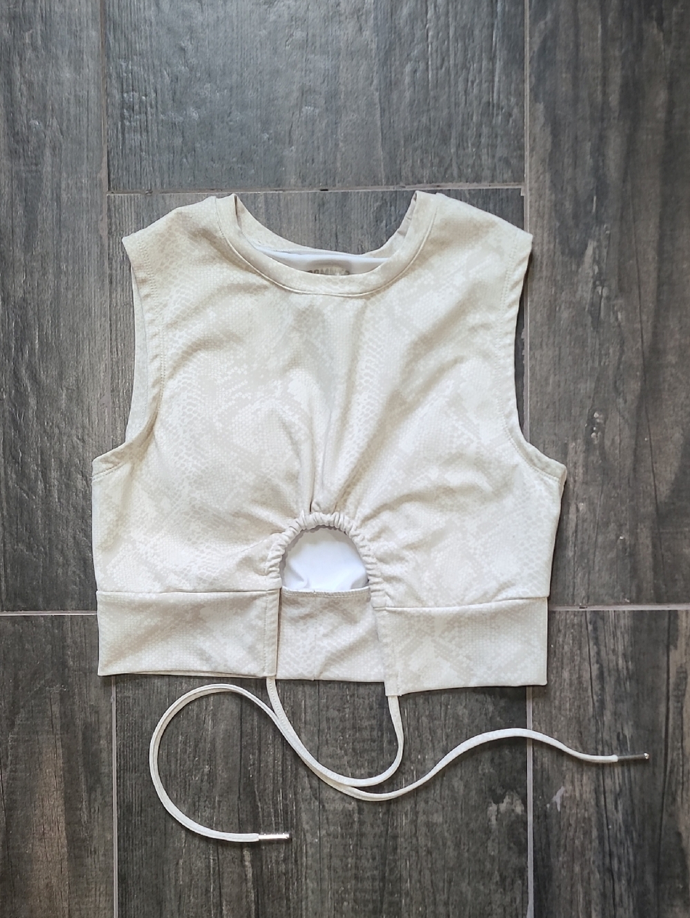 Women’s Cream Sleeveless Cropped Top with Front Ruched Cutout